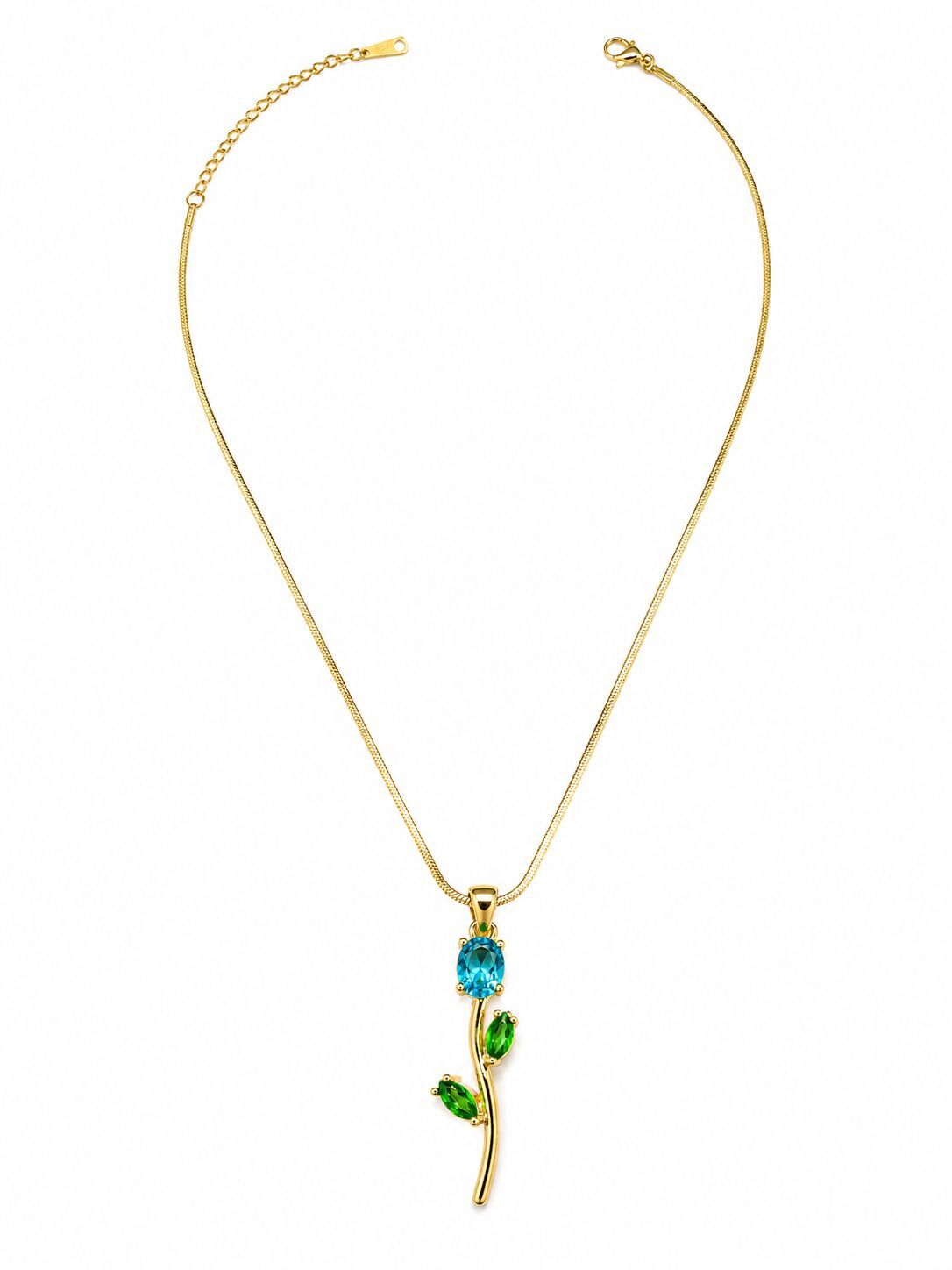 Alvira Emerald, Stainless Steel Tulip Necklace