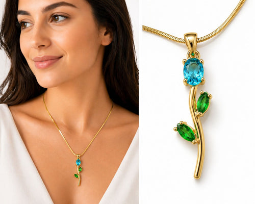 Alvira Emerald, Stainless Steel Tulip Necklace