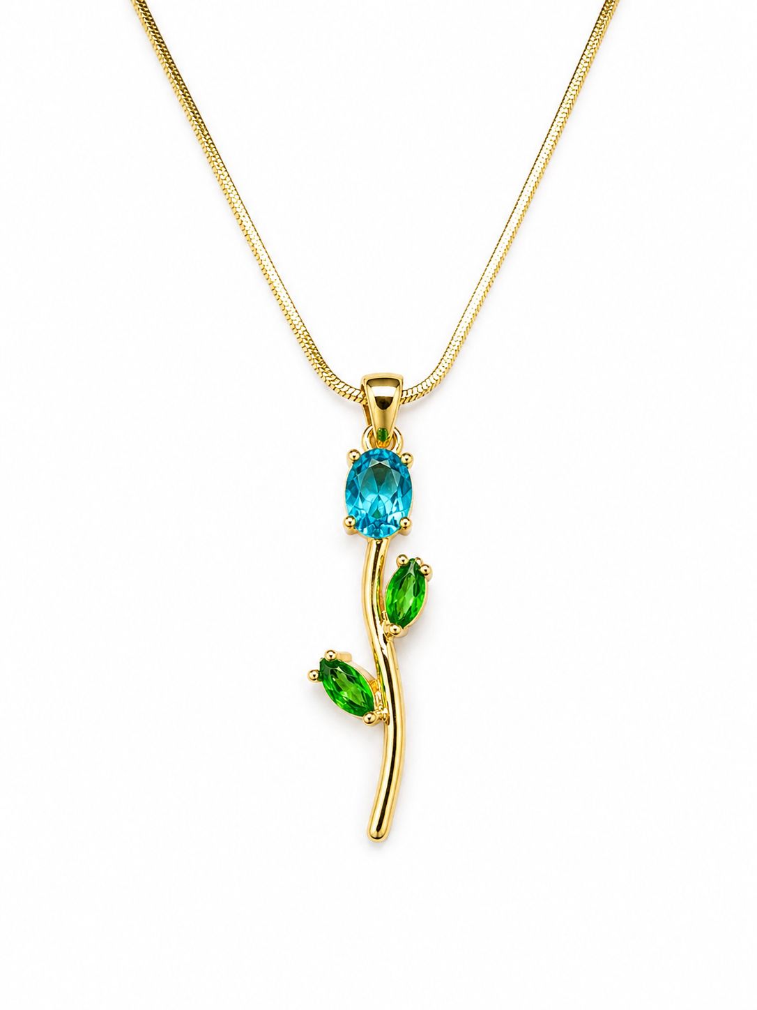 Alvira Emerald, Stainless Steel Tulip Necklace
